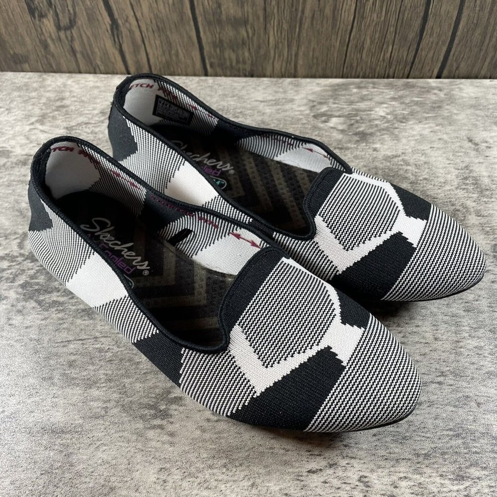 Skechers Women's Cleo Sherlock Black/White Slip On Flats #44731 Size 7